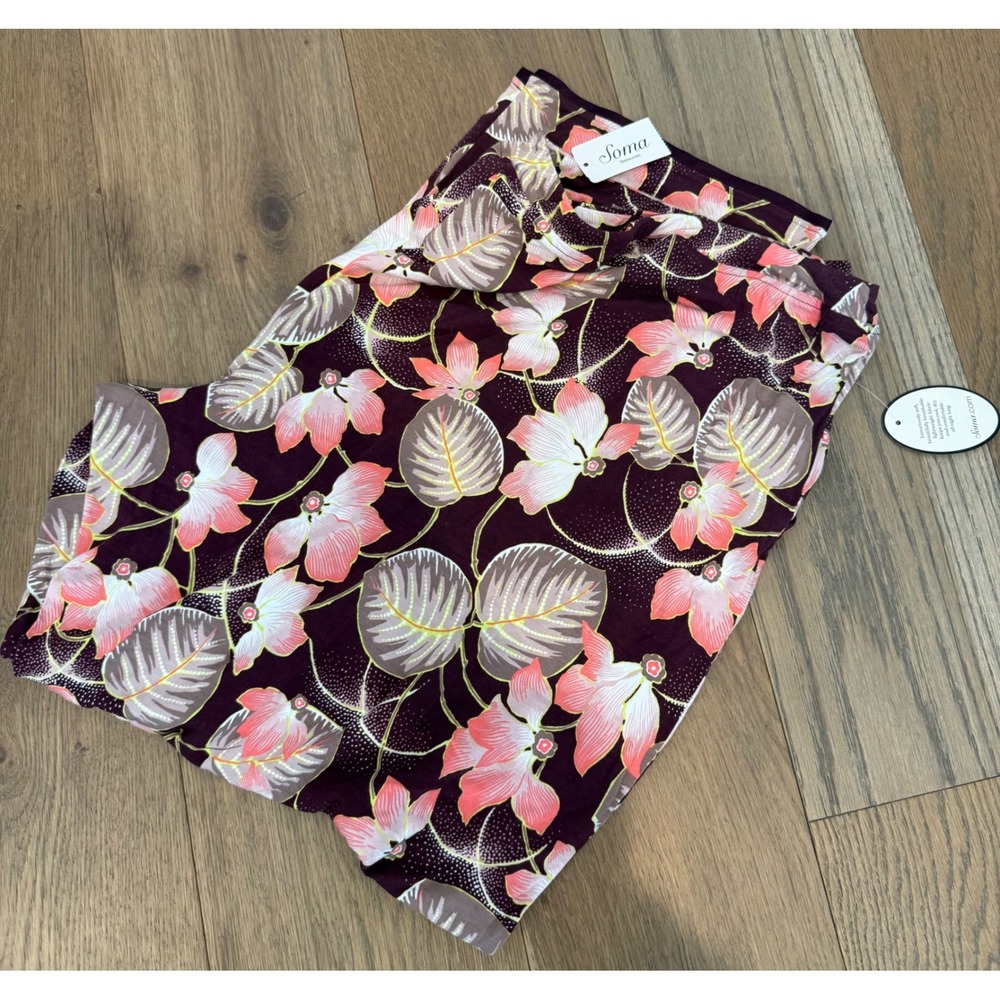 Soma Cool Nights Ankle Pajama PJ Pants Charmed Floral‎ Merlot XXL NWT